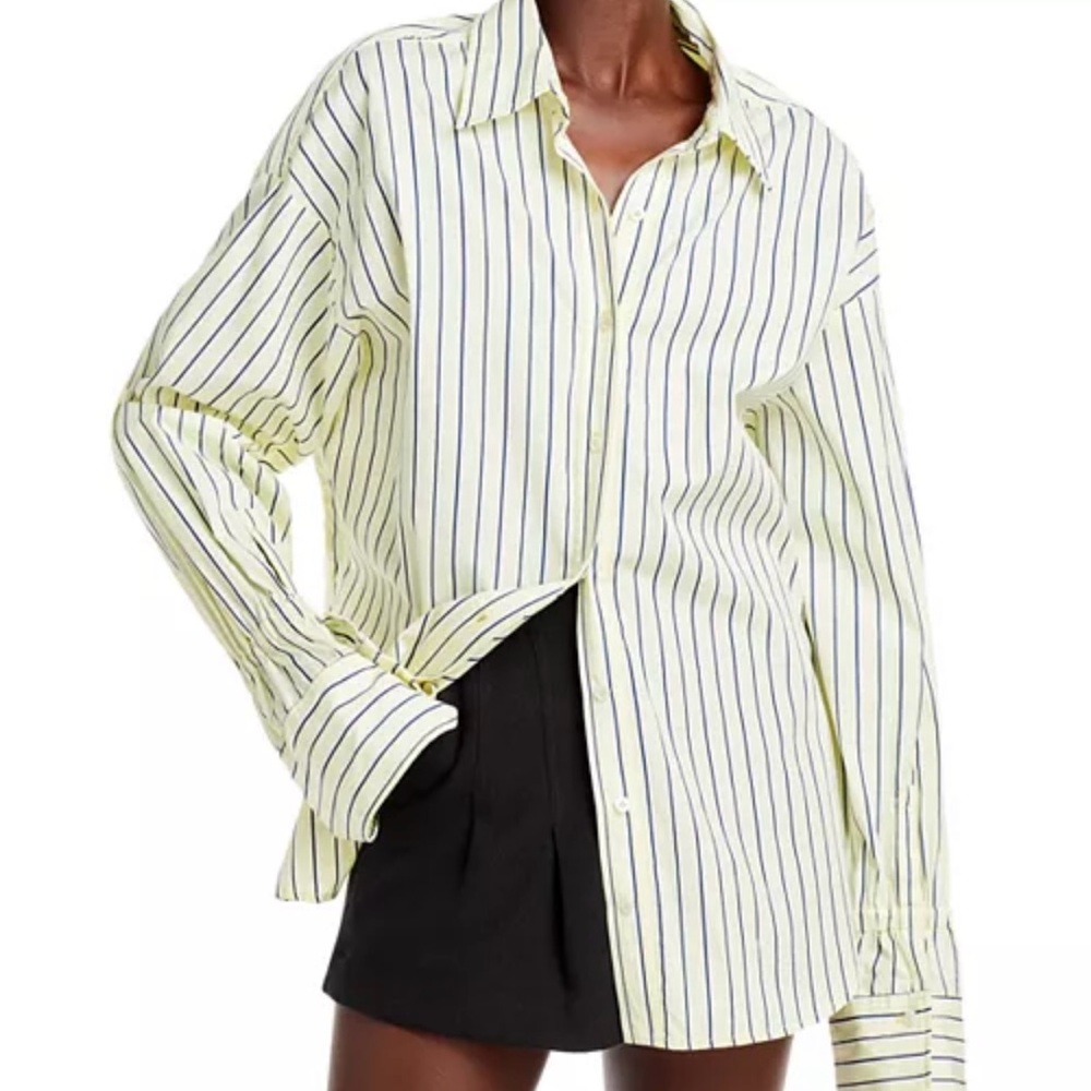A.L.C. Lt yellow and Navy Striped shirt . Size 10 pre loved .